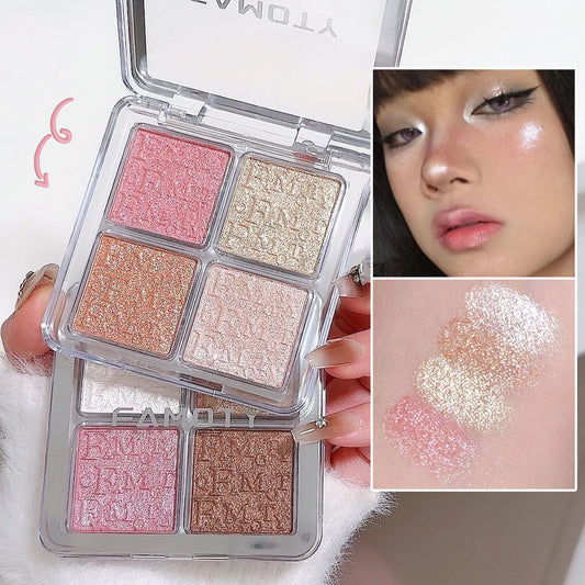 Four Color Glitter Highlighter Powder Palette Diamond High Gloss Shiny High Light Bronzers Face Body Brightening Makeup Cosmetic